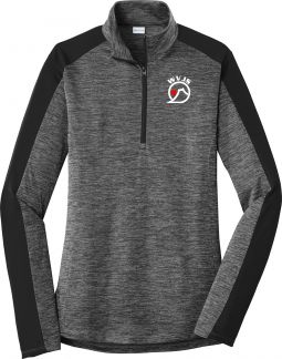 Sport-Tek Ladies Electric Heather Colorblock 1/4-Zip Pullover, Grey-Black Electric/ Black
